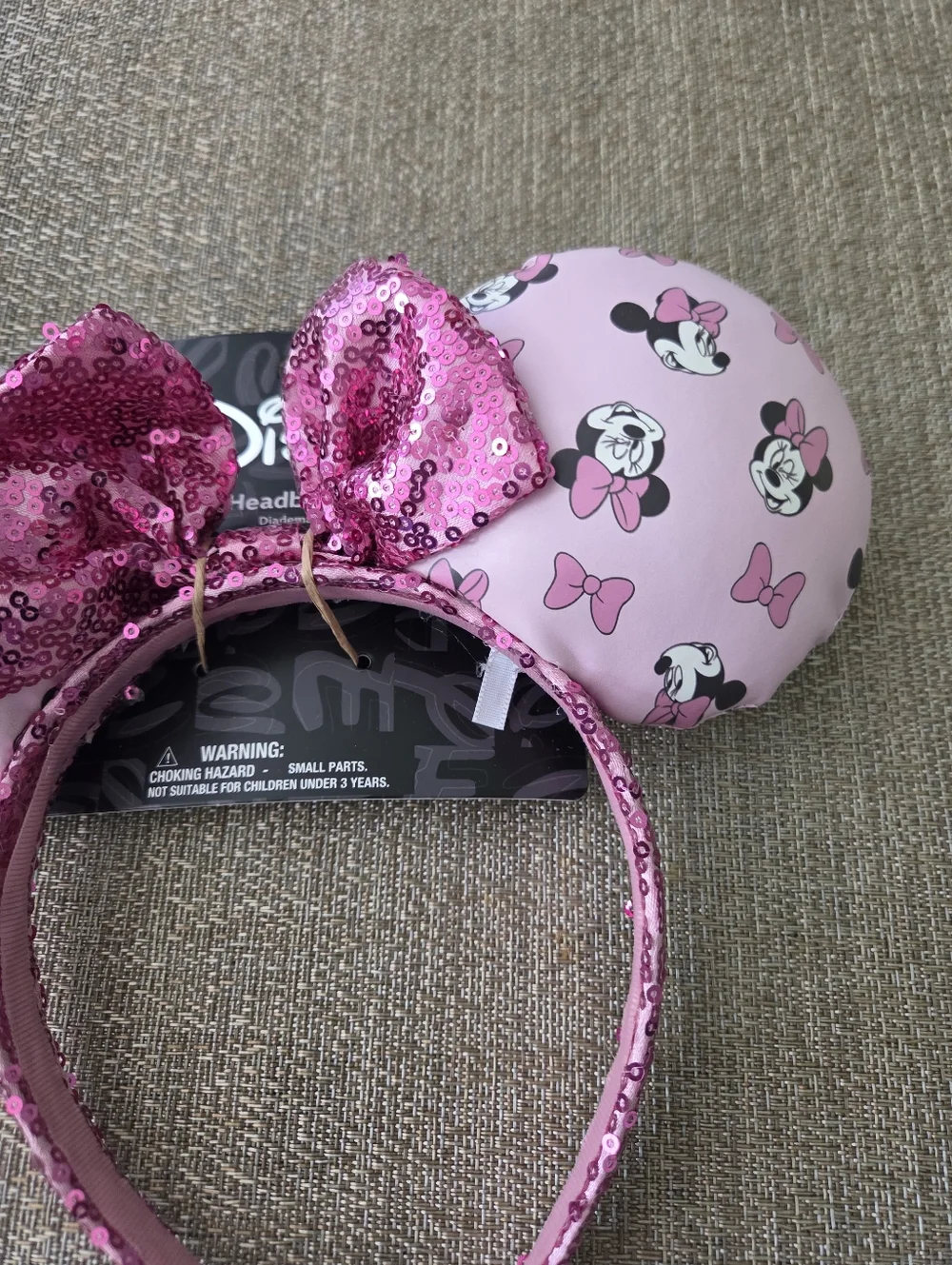 Disney Pink Minnie Mouse Sequin Bow Ear Headband